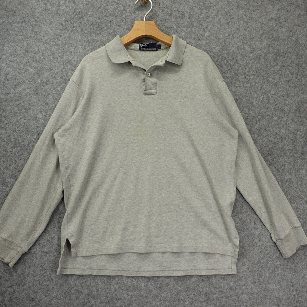 Vintage POLO Ralph Lauren Shirt Mens L Gray Long Sleeve Pony 90s Preppy Cotton